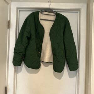 Green Quilted Jacket with Gold Buttons